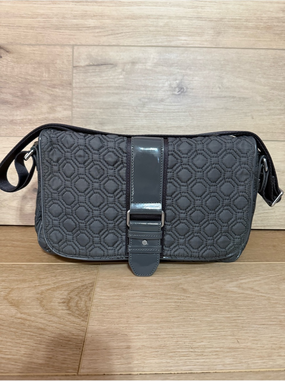 Vera Bradley Gray Quilted Crossbody Bag with Buckle Accent